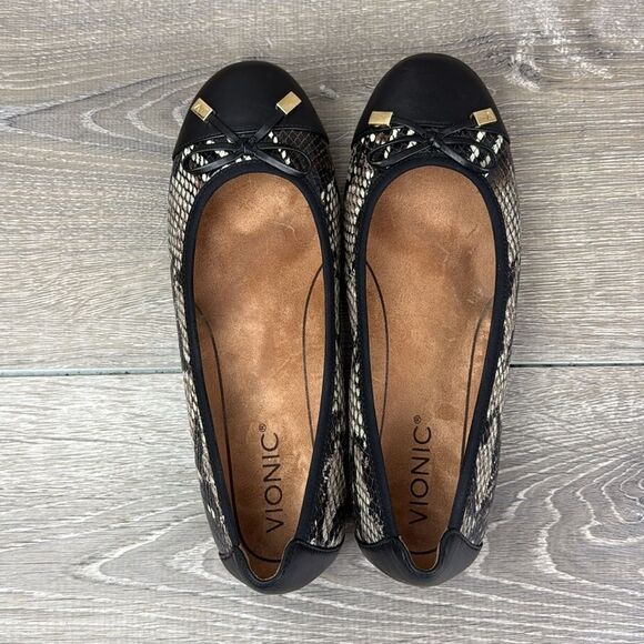 Vionic Minna Boa Women’s Sz 7.5 Black Tan Python Print Slip On Ballet Flats - Picture 5 of 11
